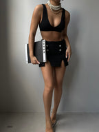 Button Detail Black Skort