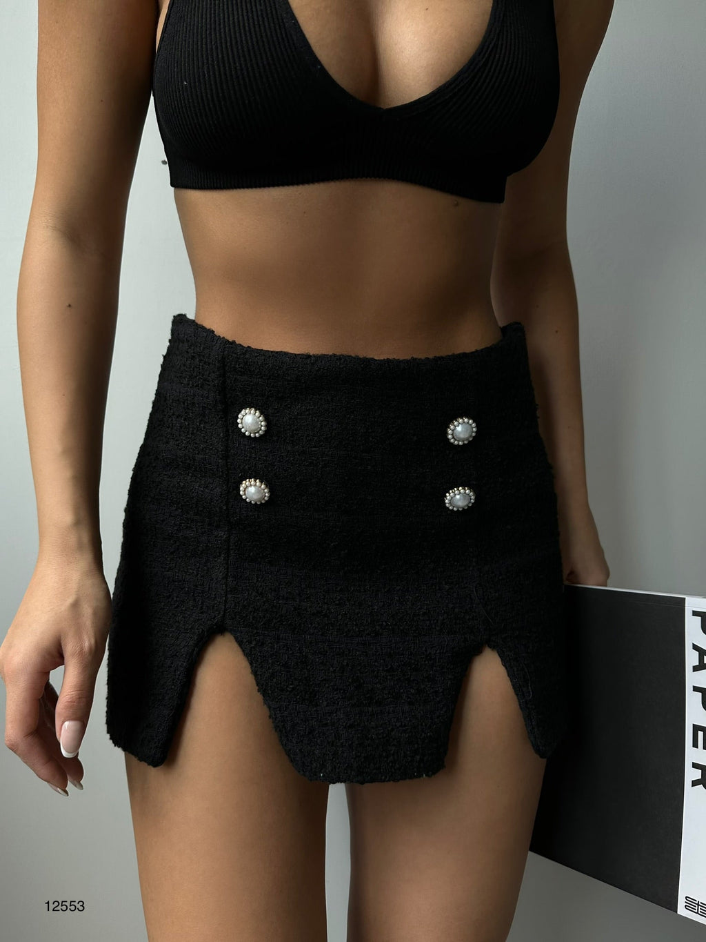 Button Detail Black Skort