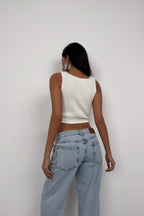 Button Detail Ecru Knit Vest