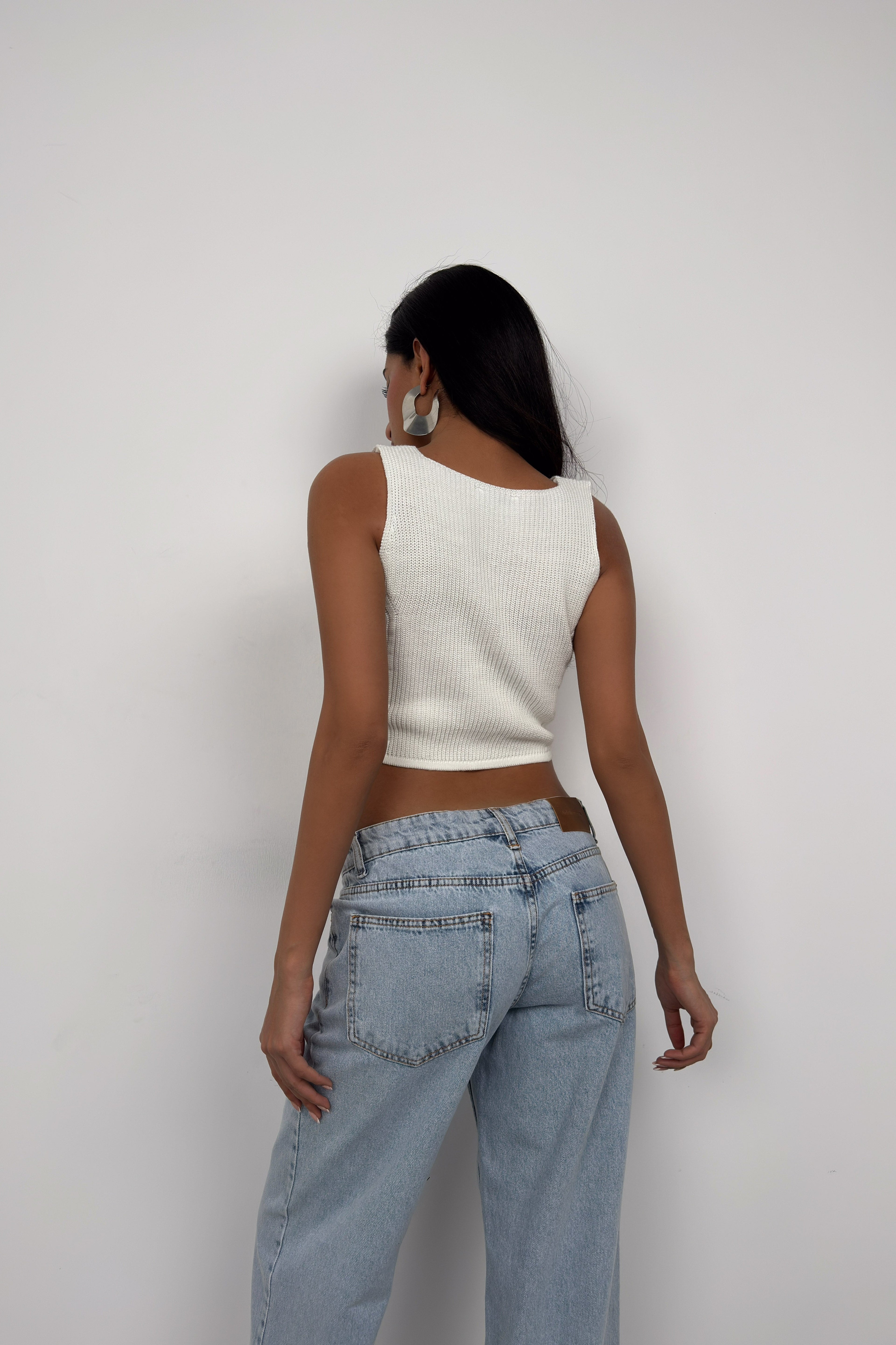 Button Detail Ecru Knit Vest