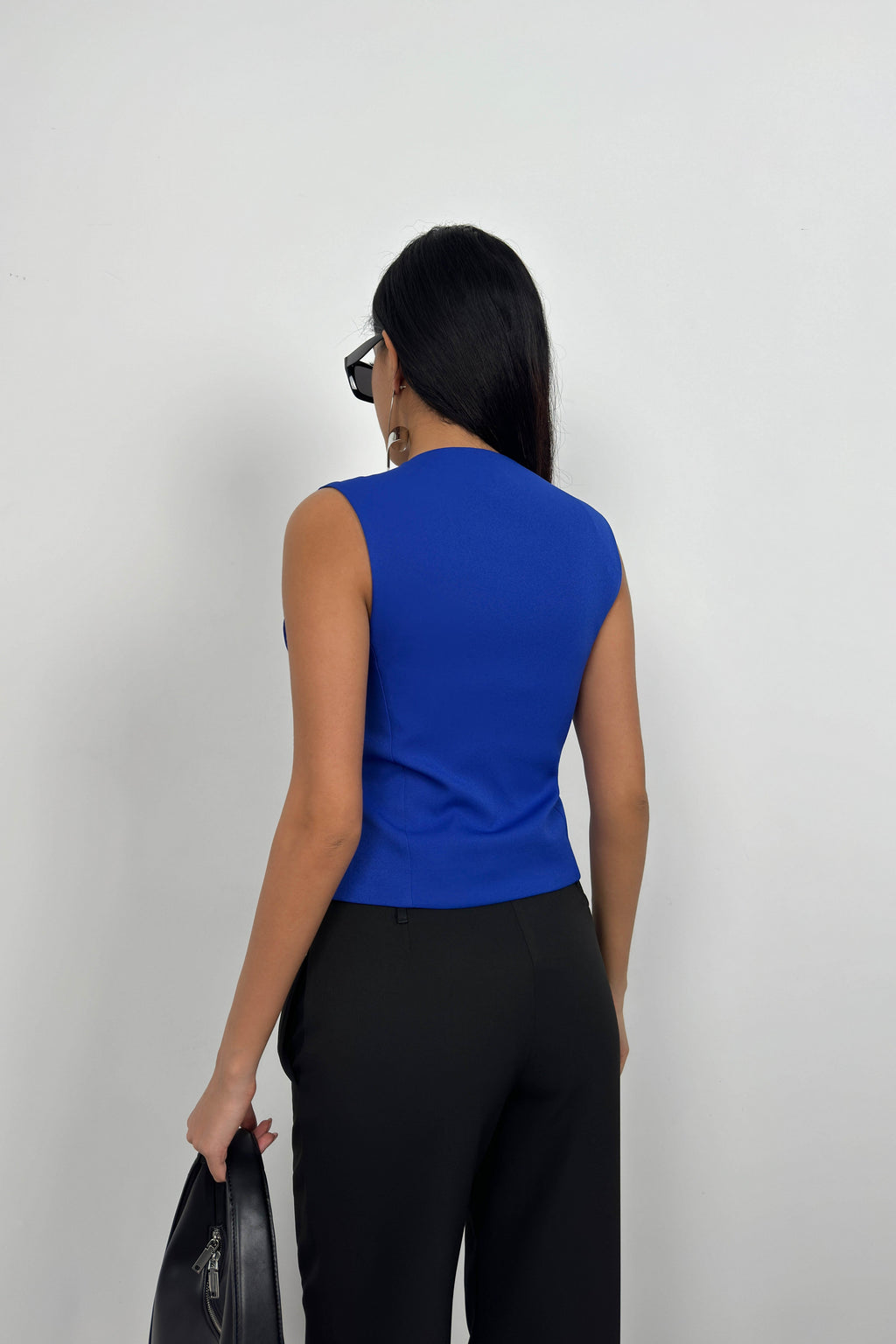 Button Detail Sax Blue Vest