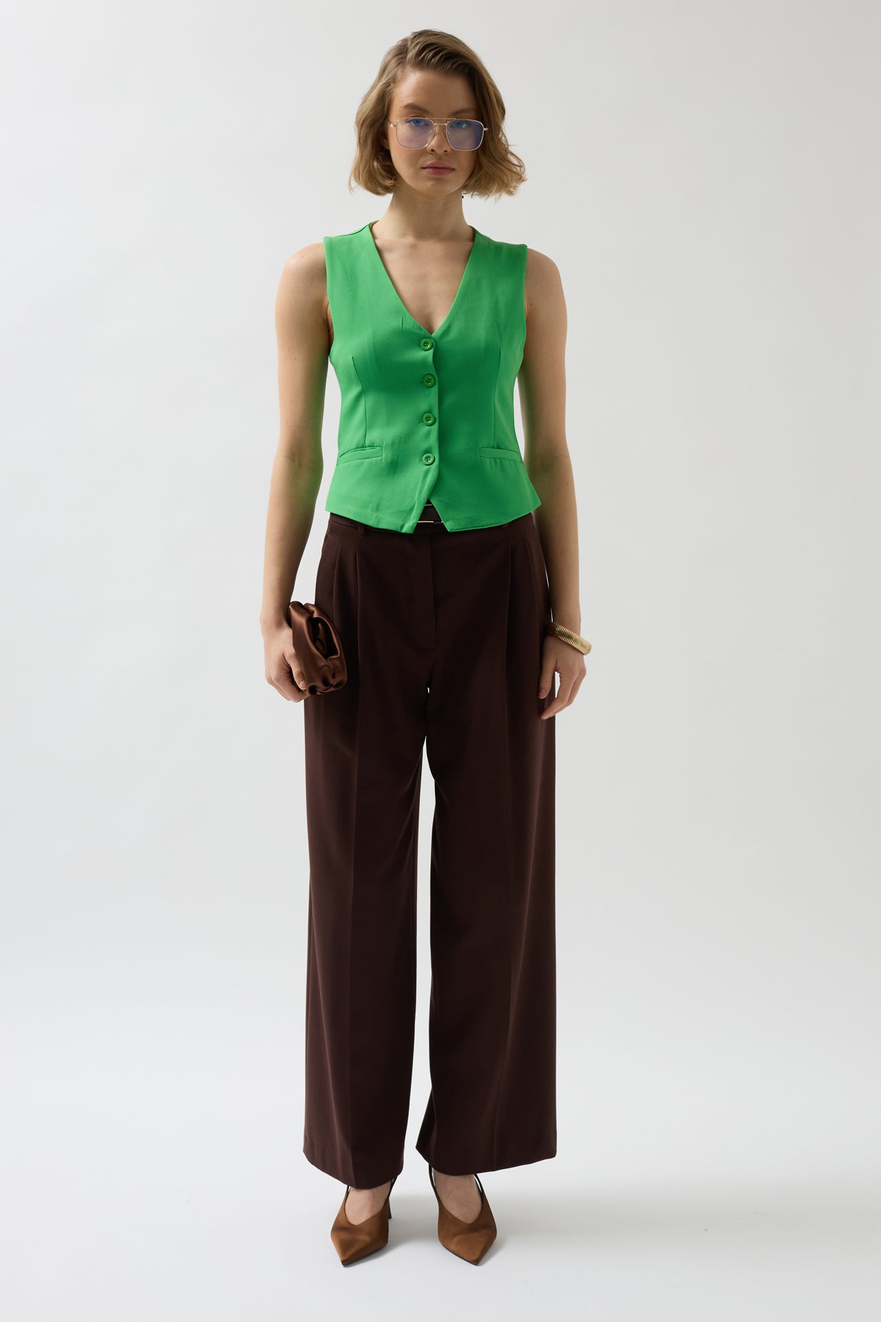 Button Detay Green Vest