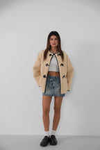 Button Detail Pocket Plush Ecru Jacket