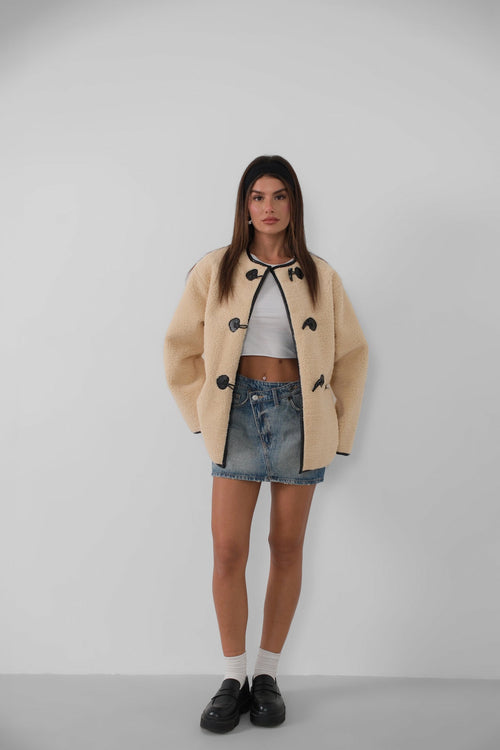 Button Detail Pocket Plush Ecru Jacket
