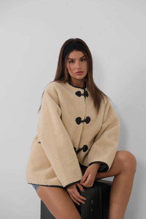 Button Detail Pocket Plush Ecru Jacket