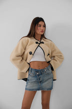 Button Detail Pocket Plush Ecru Jacket