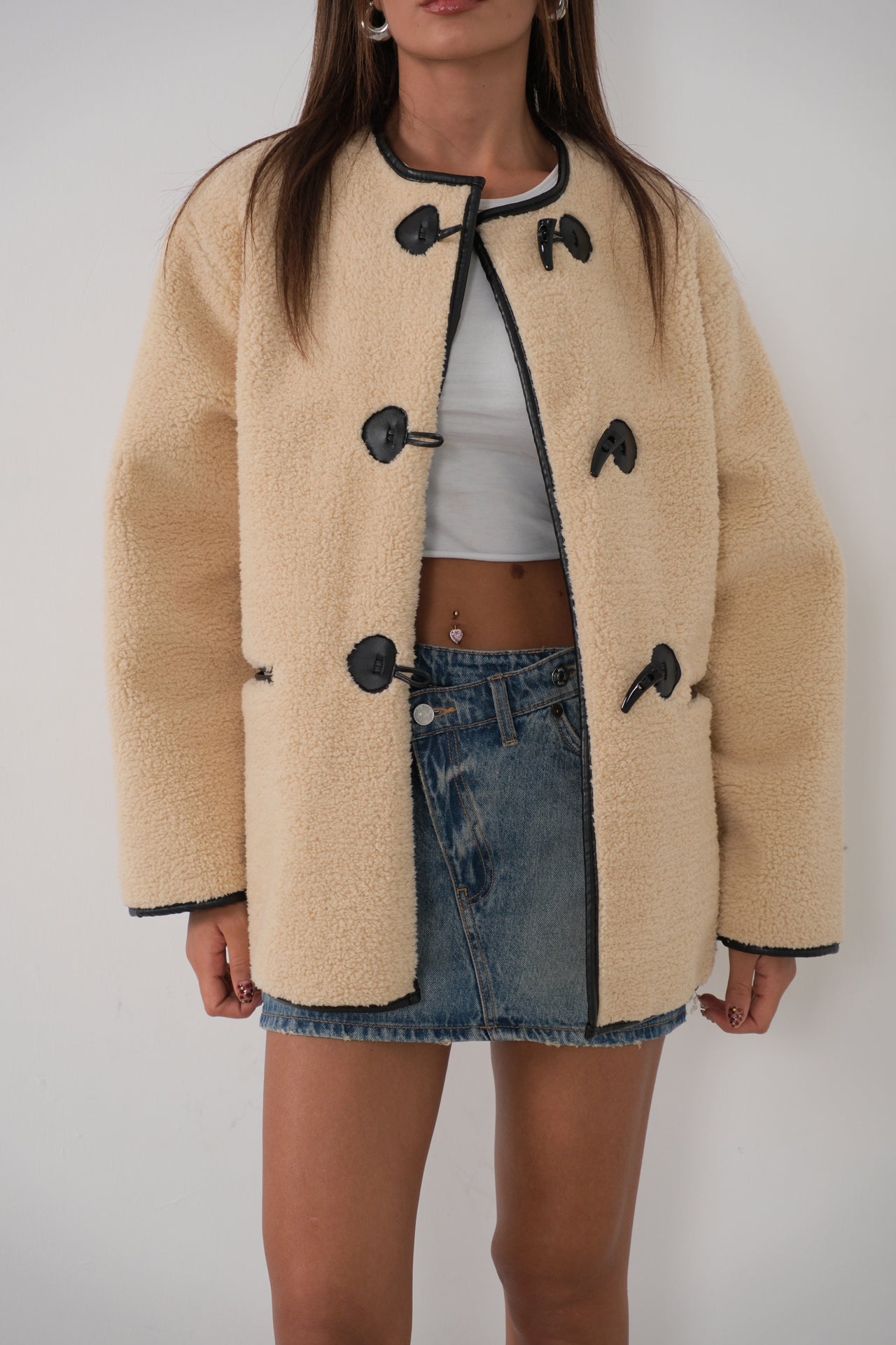 Button Detail Pocket Plush Ecru Jacket