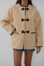 Button Detail Pocket Plush Ecru Jacket