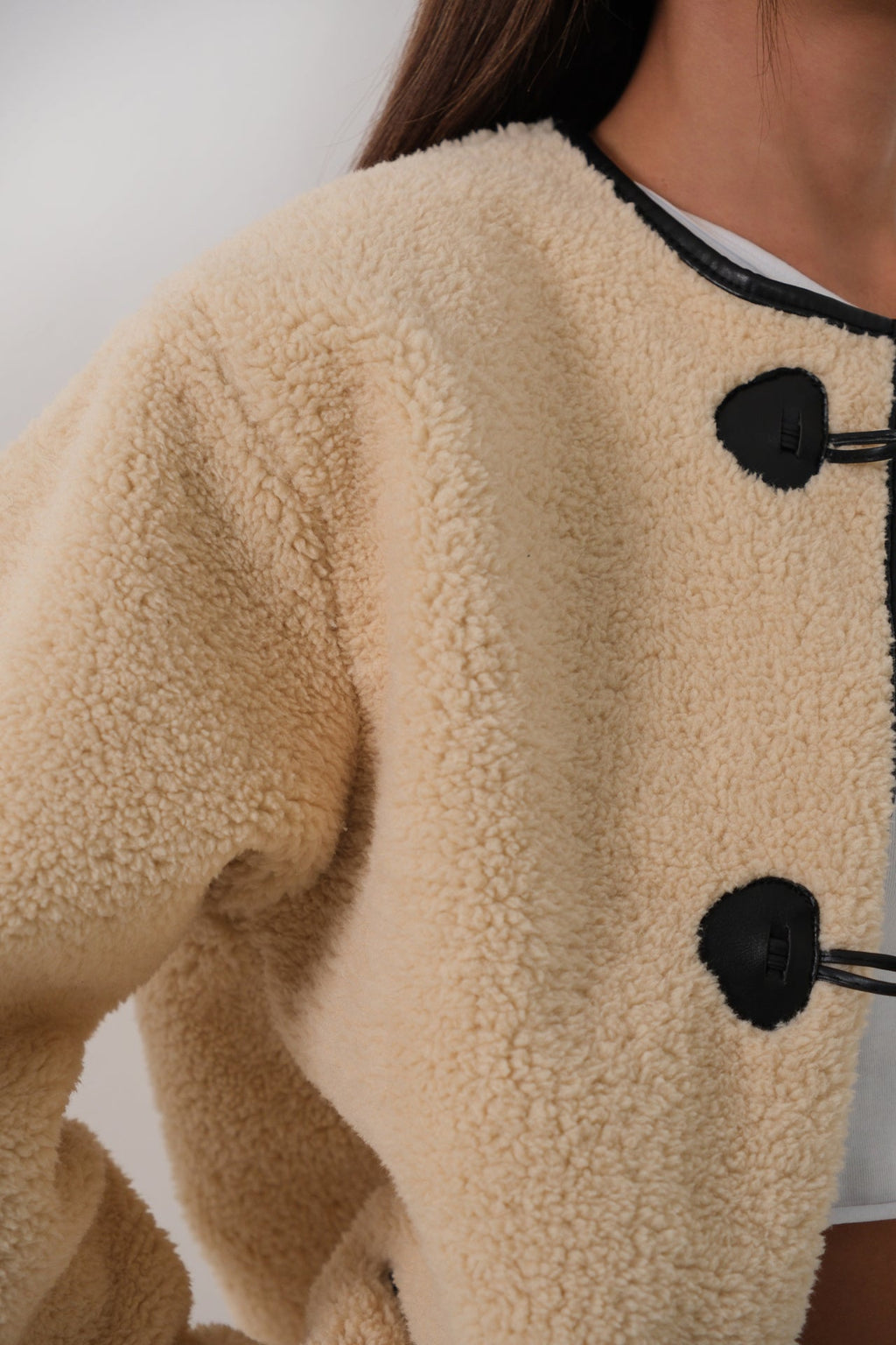 Button Detail Pocket Plush Ecru Jacket