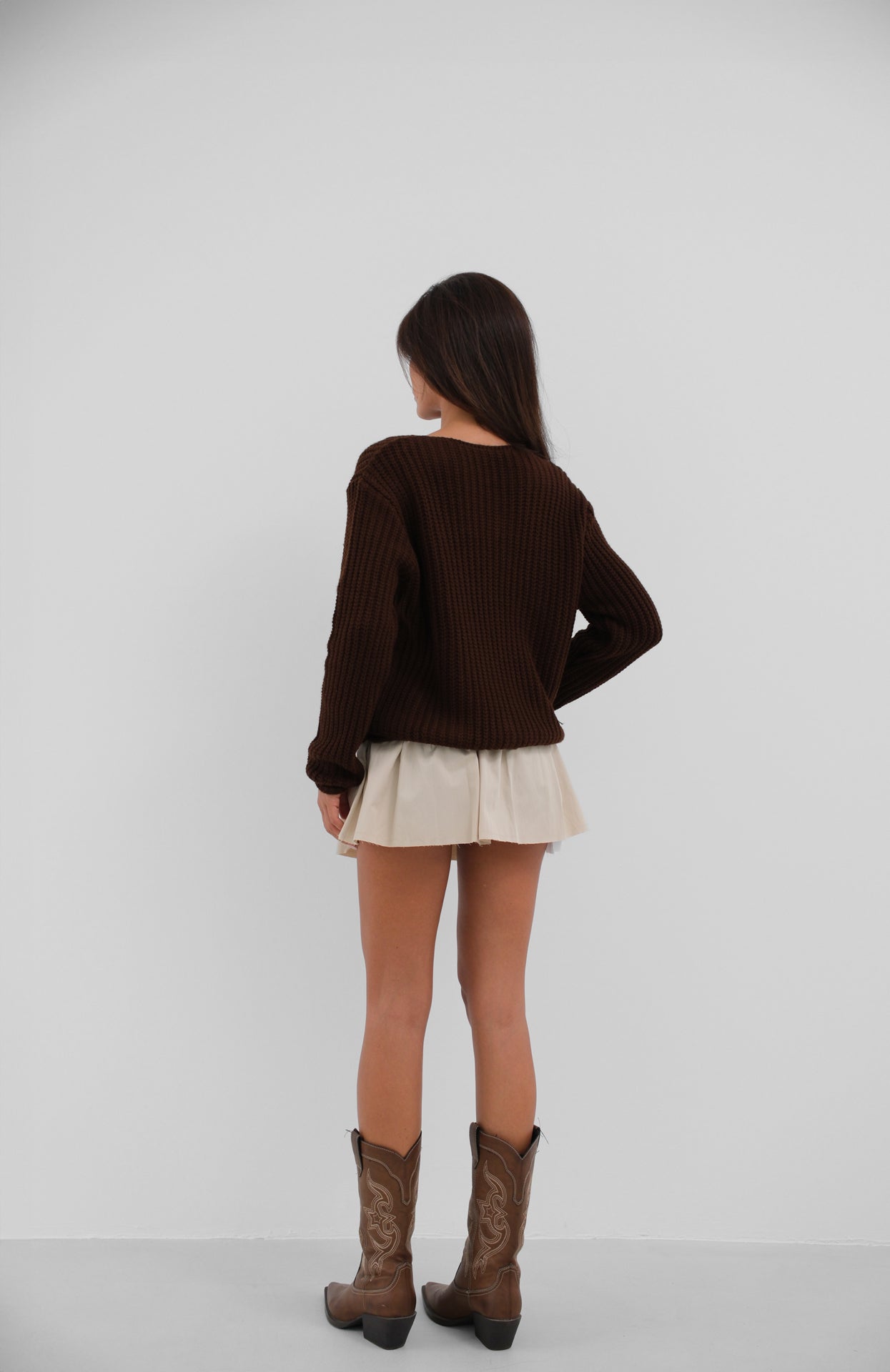 Button-Detailed Oversize Brown Knit Cardigan