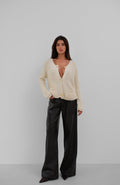 Button Detail Oversize Ecru Knit Cardigan