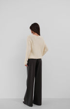 Button Detail Oversize Ecru Knit Cardigan