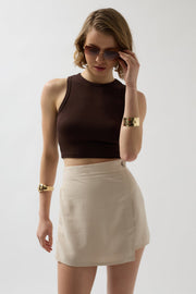 Buttoned Beige Linen Skirt