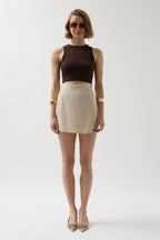 Buttoned Beige Linen Skirt