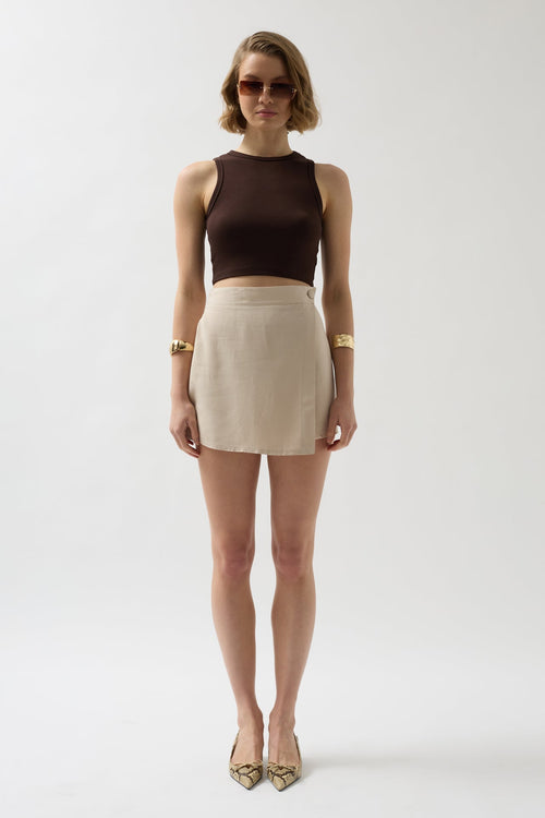 Buttoned Beige Linen Skirt
