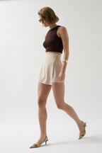 Buttoned Beige Linen Skirt