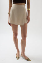 Buttoned Beige Linen Skirt