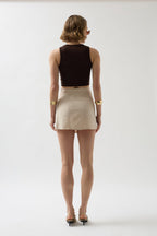 Buttoned Beige Linen Skirt