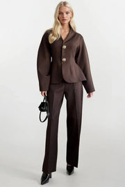 Brown Button-Down Fitted Waist Jacket Suit