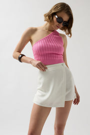 Buttoned White Linen Skirt