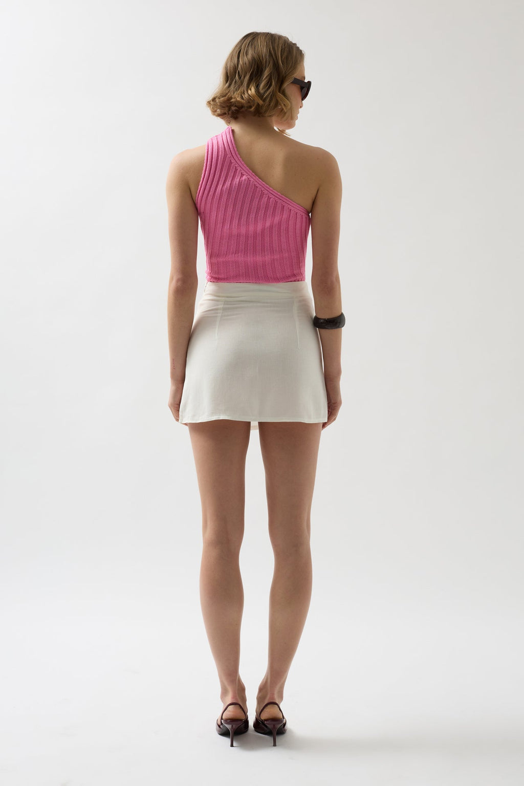 Buttoned White Linen Skirt