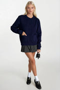 Buttoned Double Pocket Navy Knit Cardigan