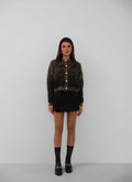 Buttoned Patterned Shaggy Brown Cardigan