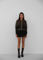 Buttoned Patterned Shaggy Brown Cardigan