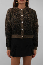 Buttoned Patterned Shaggy Brown Cardigan