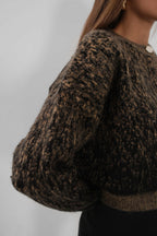 Buttoned Patterned Shaggy Brown Cardigan