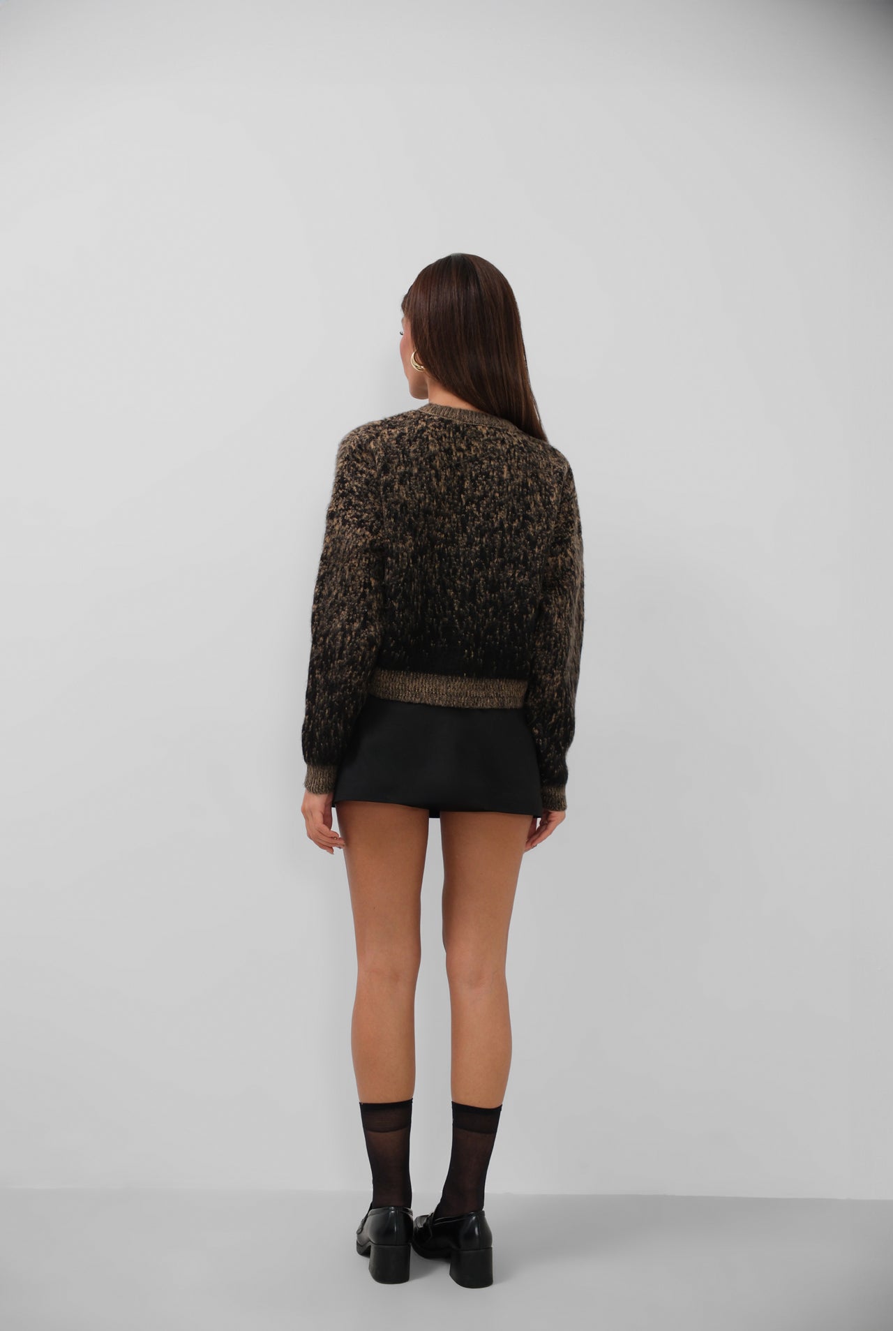 Buttoned Patterned Shaggy Brown Cardigan