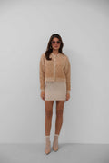 Buttoned Patterned Shaggy Camel Cardigan