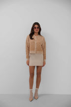 Buttoned Patterned Shaggy Camel Cardigan