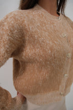 Buttoned Patterned Shaggy Camel Cardigan