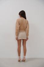 Buttoned Patterned Shaggy Camel Cardigan