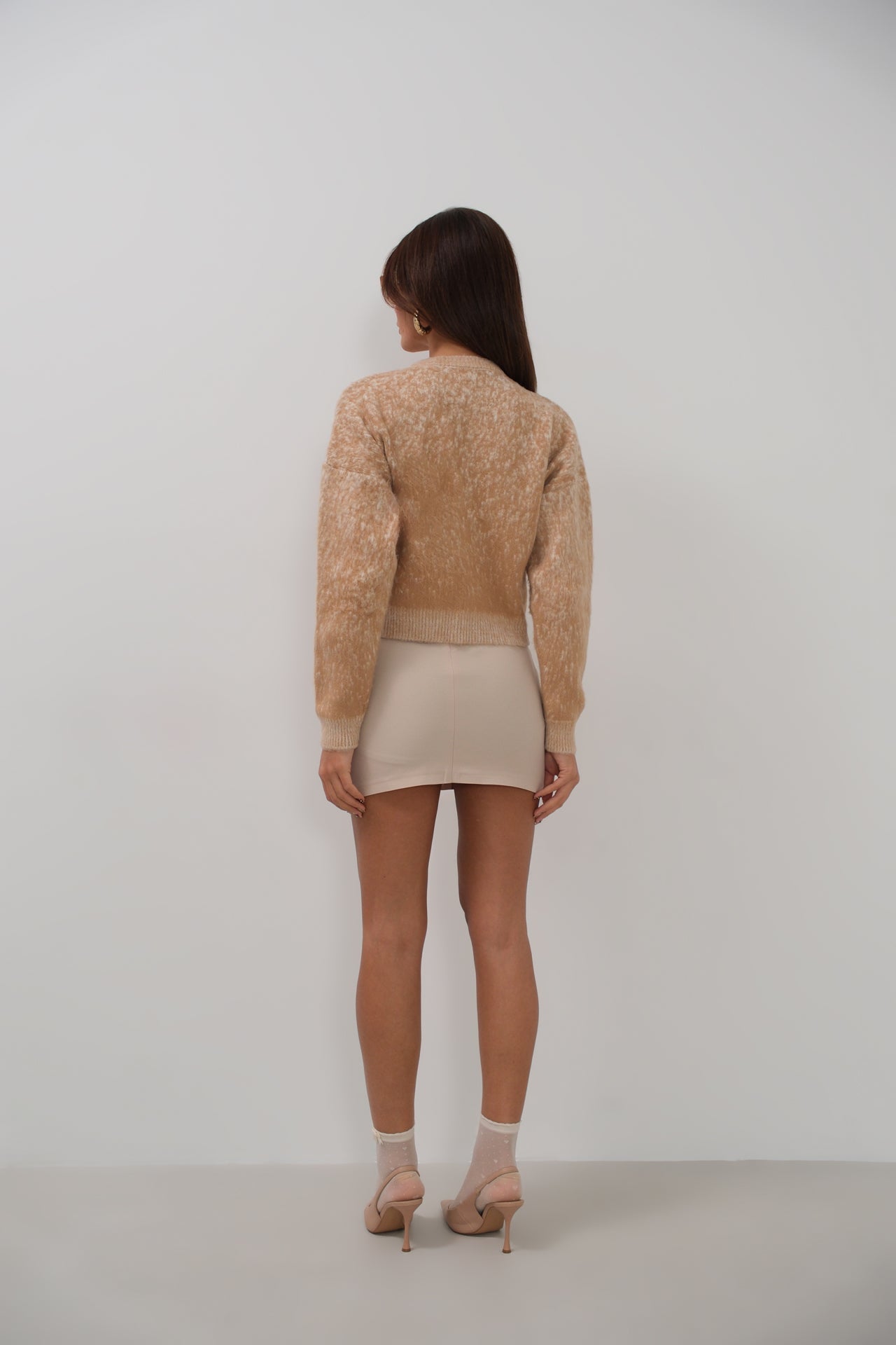 Buttoned Patterned Shaggy Camel Cardigan