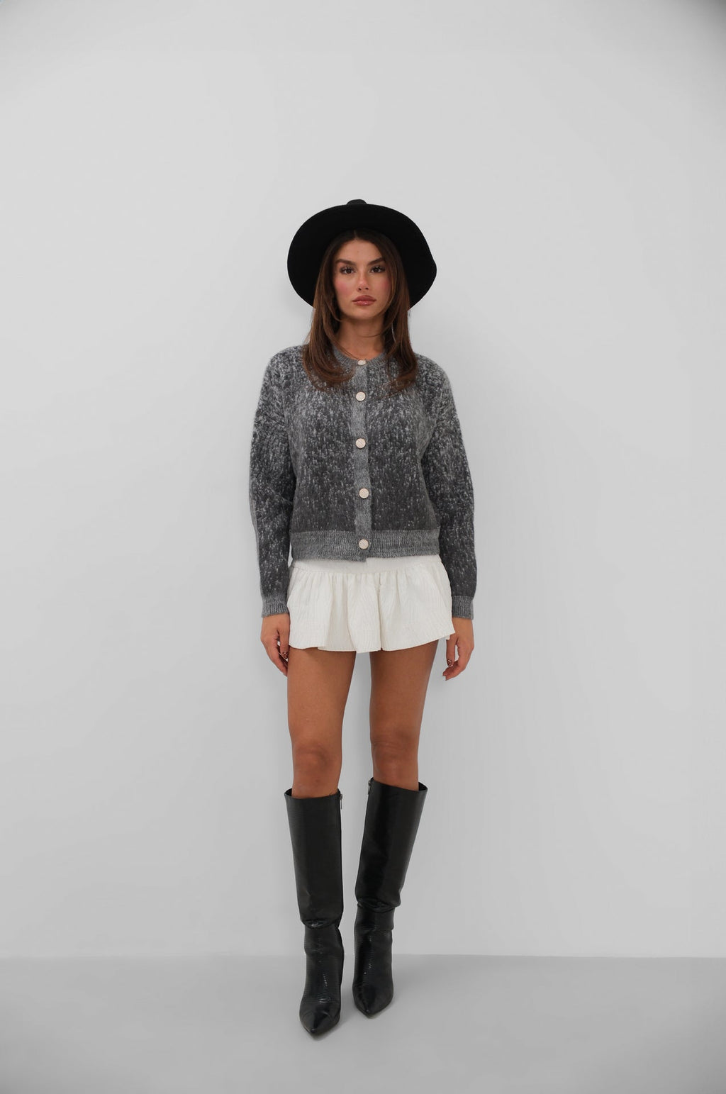 Buttoned Patterned Shaggy Smoke Cardigan
