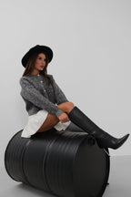 Buttoned Patterned Shaggy Smoke Cardigan