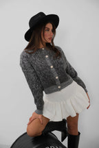 Buttoned Patterned Shaggy Smoke Cardigan