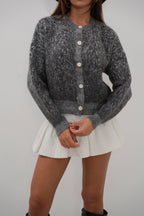 Buttoned Patterned Shaggy Smoke Cardigan
