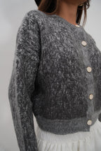 Buttoned Patterned Shaggy Smoke Cardigan