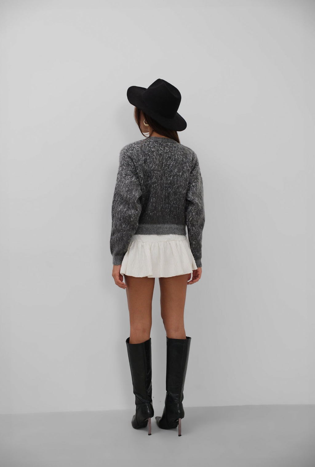 Buttoned Patterned Shaggy Smoke Cardigan