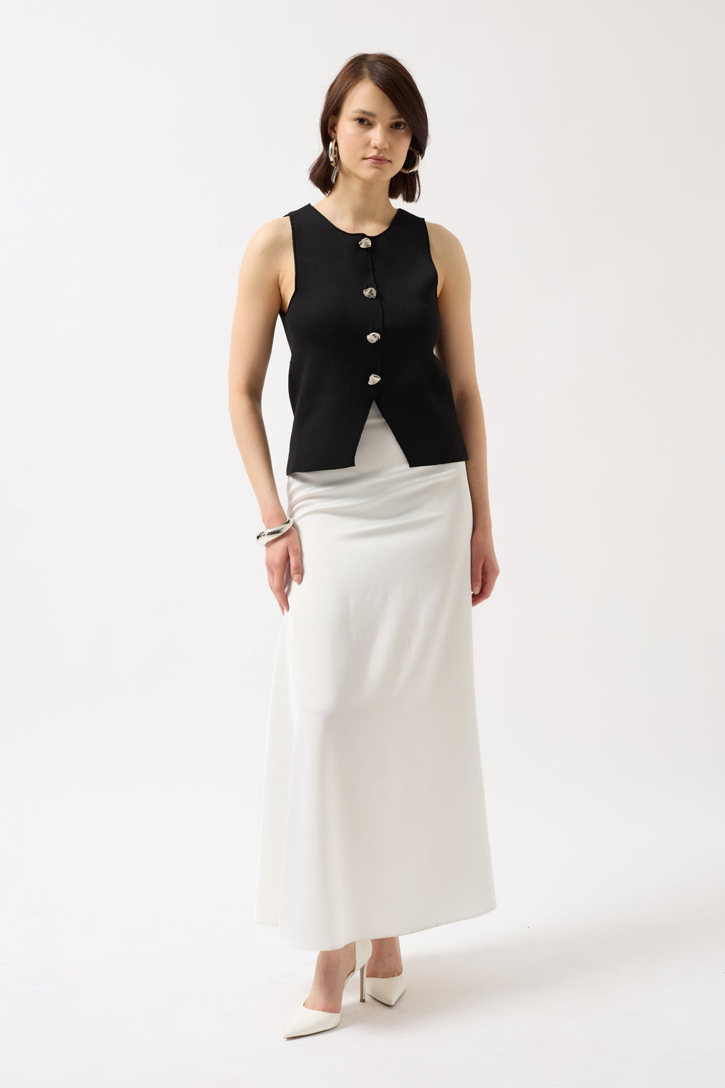 Buttoned Textured Black Vest