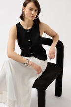 Buttoned Textured Black Vest