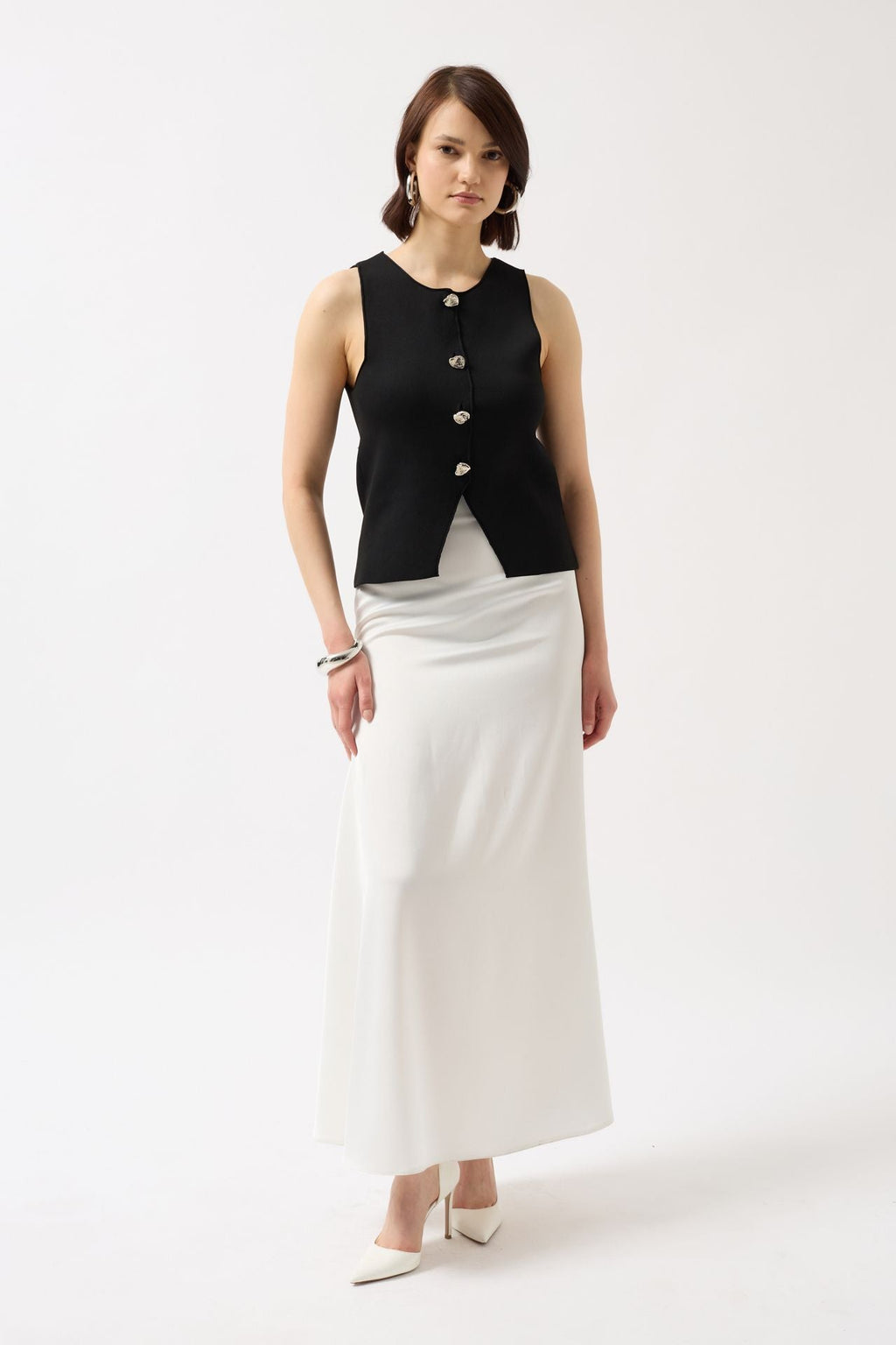 Buttoned Textured Black Vest