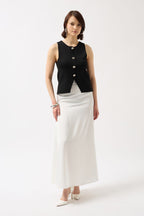 Buttoned Textured Black Vest
