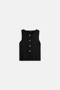 Buttoned Textured Black Vest