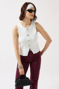 Textured Buttoned White Vest