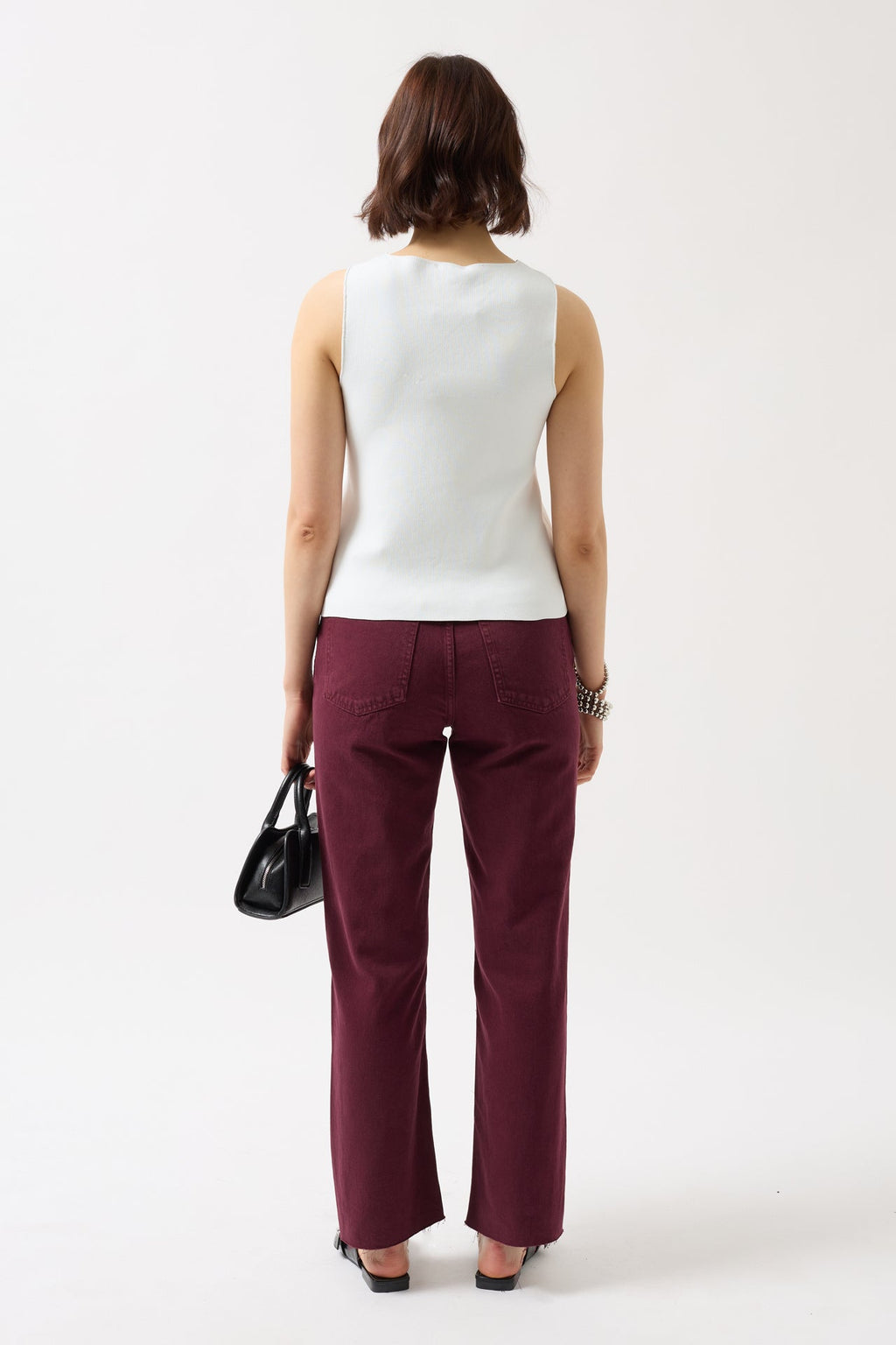 Textured Buttoned White Vest