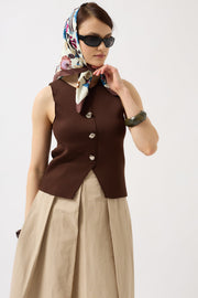 Buttoned Textured Brown Vest